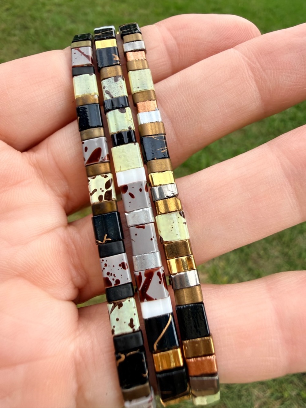 Multicolor Tile Bead Stretch Bracelet Set